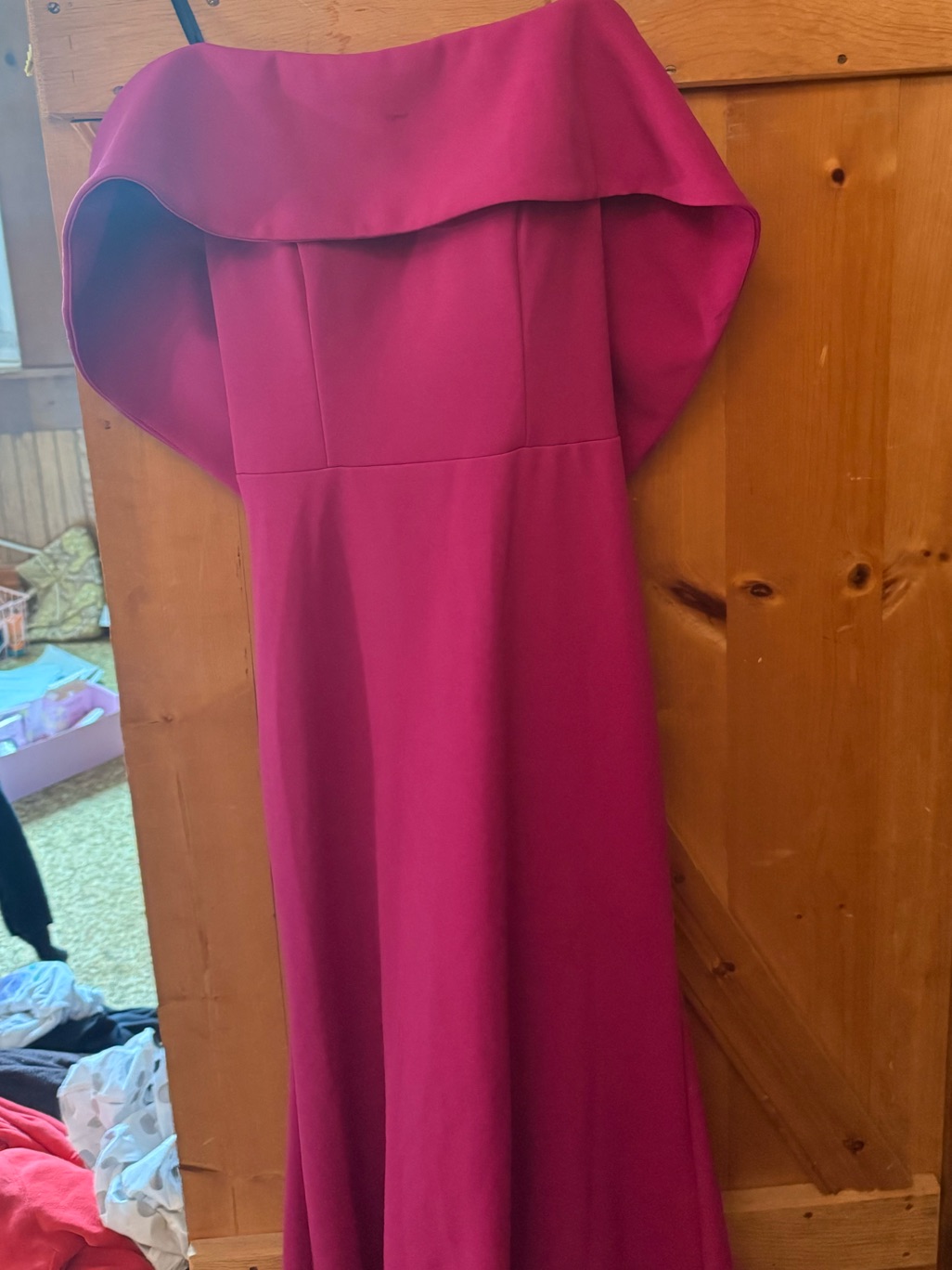 Betsy & Adam Strapless Ruffle Gown In Fuchsia